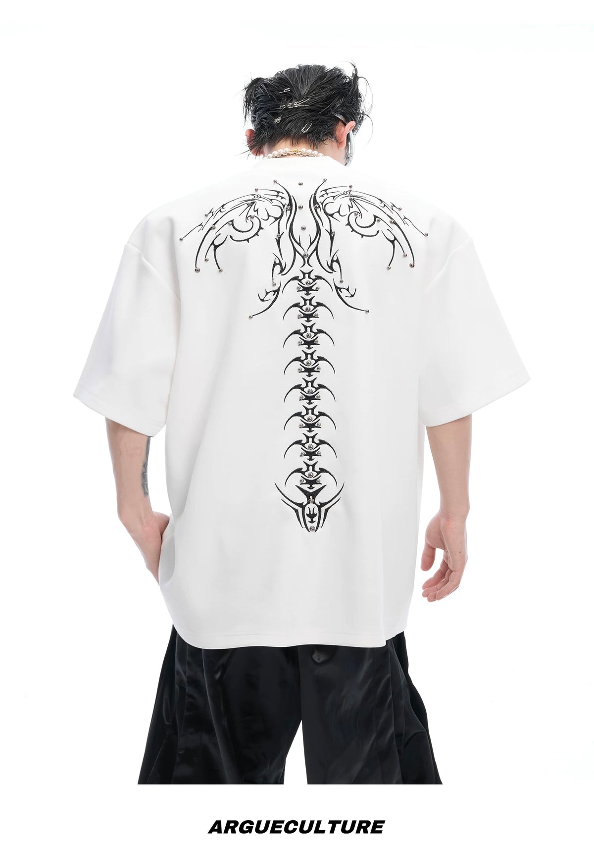 Spinal Bone Embroidered Oversized T-Shirt | Argue - description image 15