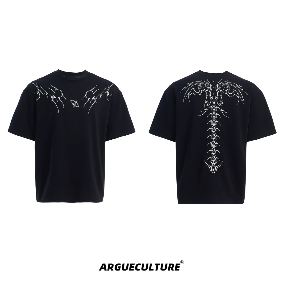 Spinal Bone Embroidered Oversized T-Shirt | Argue - Black
