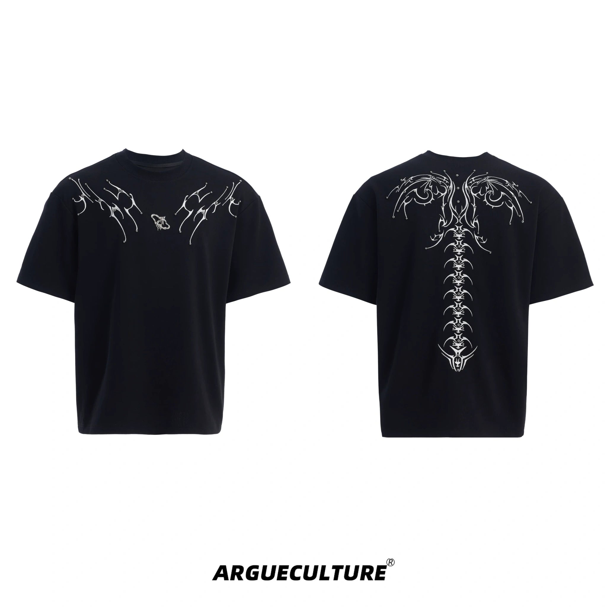 Spinal Bone Embroidered Oversized T-Shirt | Argue - Black