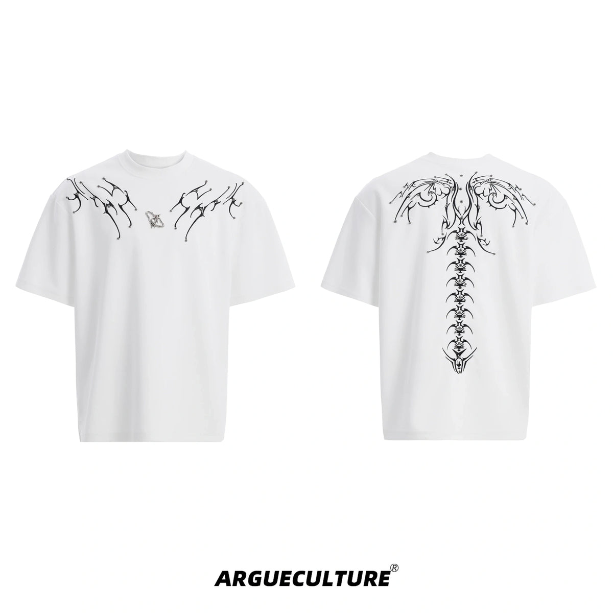 Spinal Bone Embroidered Oversized T-Shirt | Argue - White