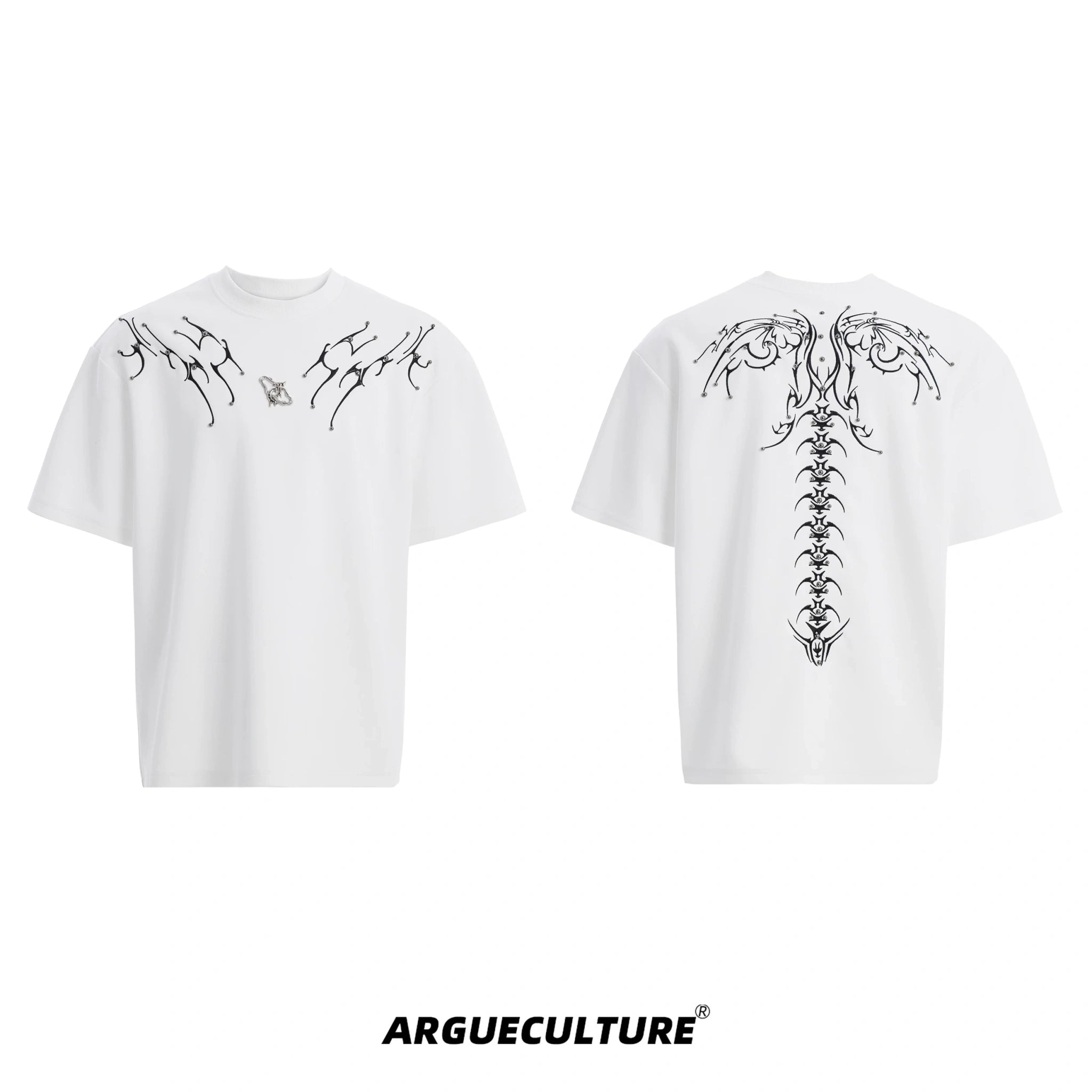 Spinal Bone Embroidered Oversized T-Shirt | Argue - White