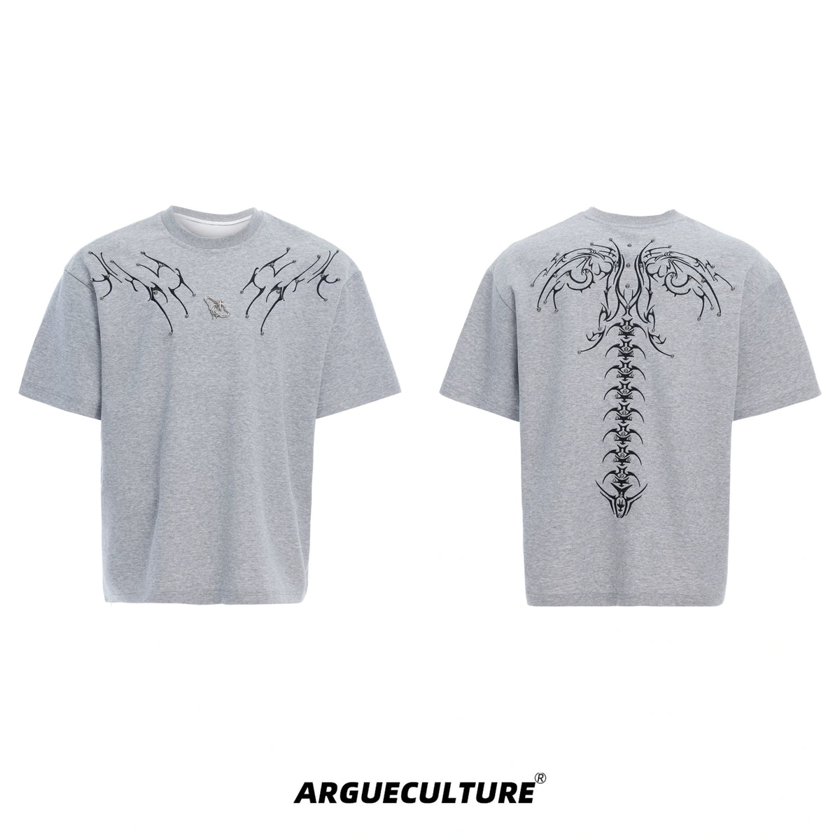 Spinal Bone Embroidered Oversized T-Shirt | Argue - Gray