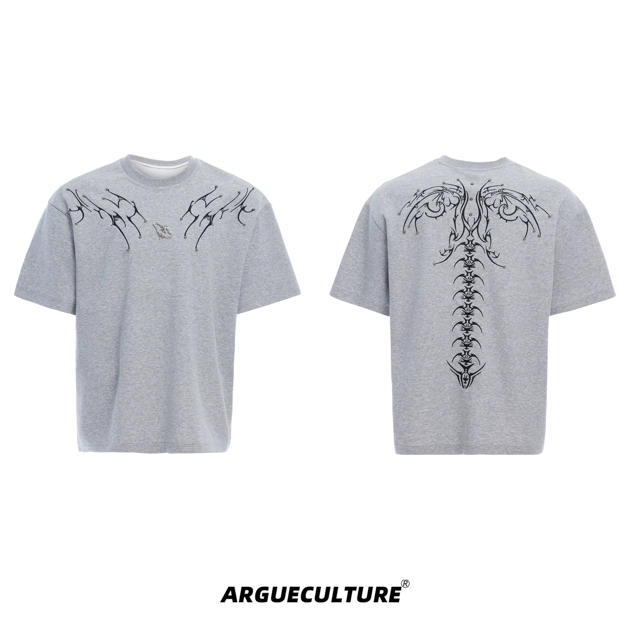 Spinal Bone Embroidered Oversized T-Shirt | Argue - Gray