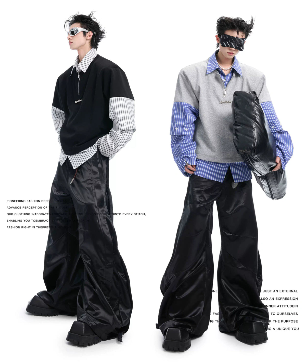 Relaxed Striped Faux-Two-Piece Shirt | Unisex Streetwear - description image 2