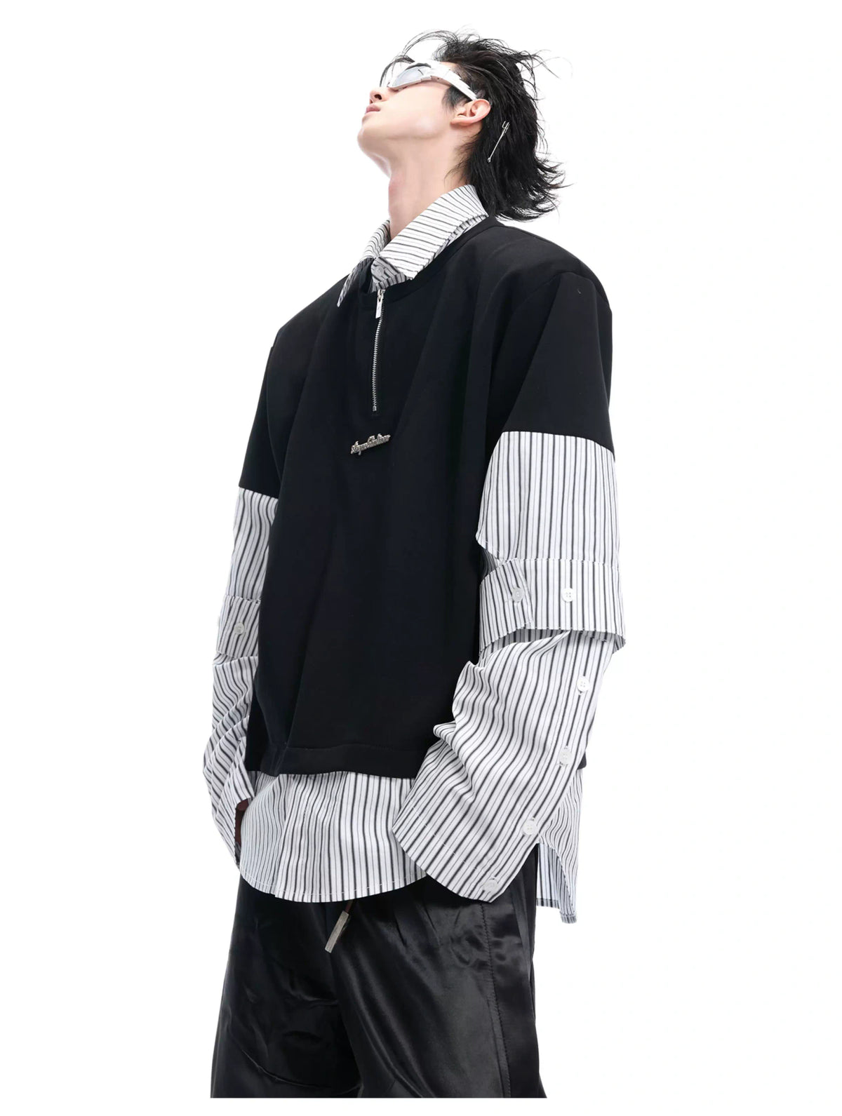 Relaxed Striped Faux-Two-Piece Shirt | Unisex Streetwear - description image 3