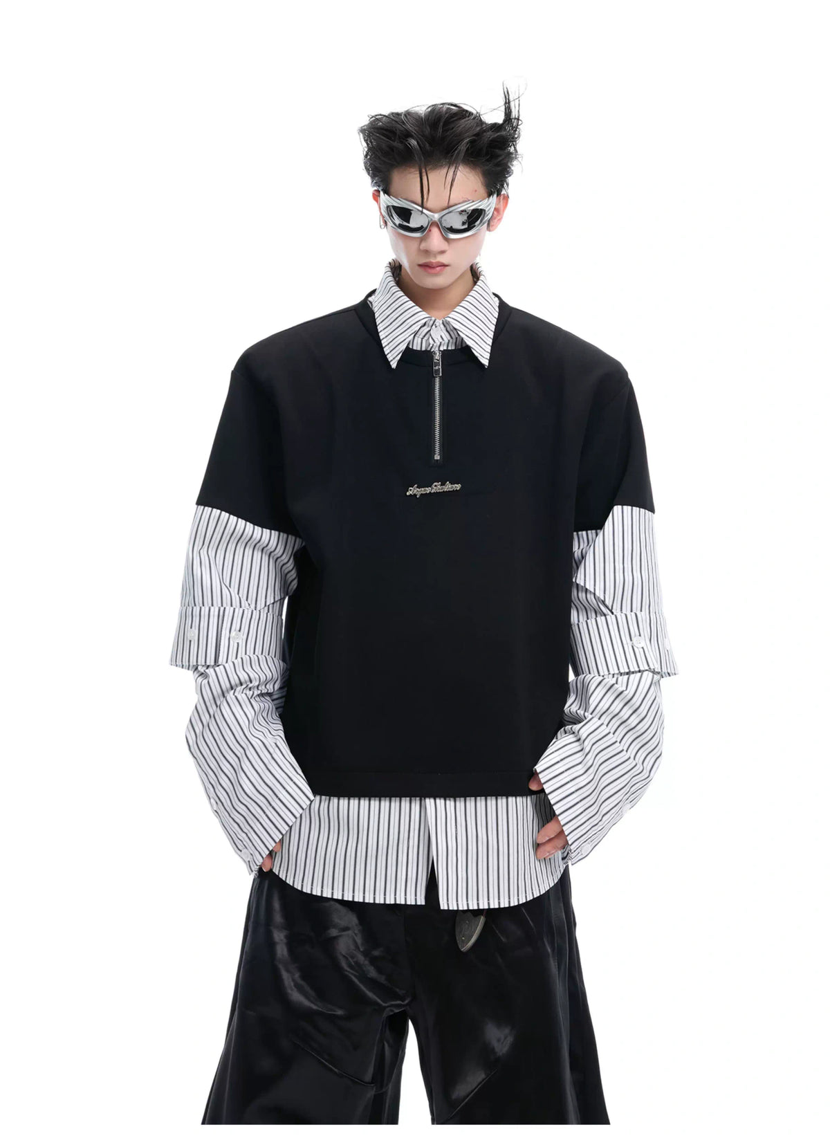 Relaxed Striped Faux-Two-Piece Shirt | Unisex Streetwear - description image 5