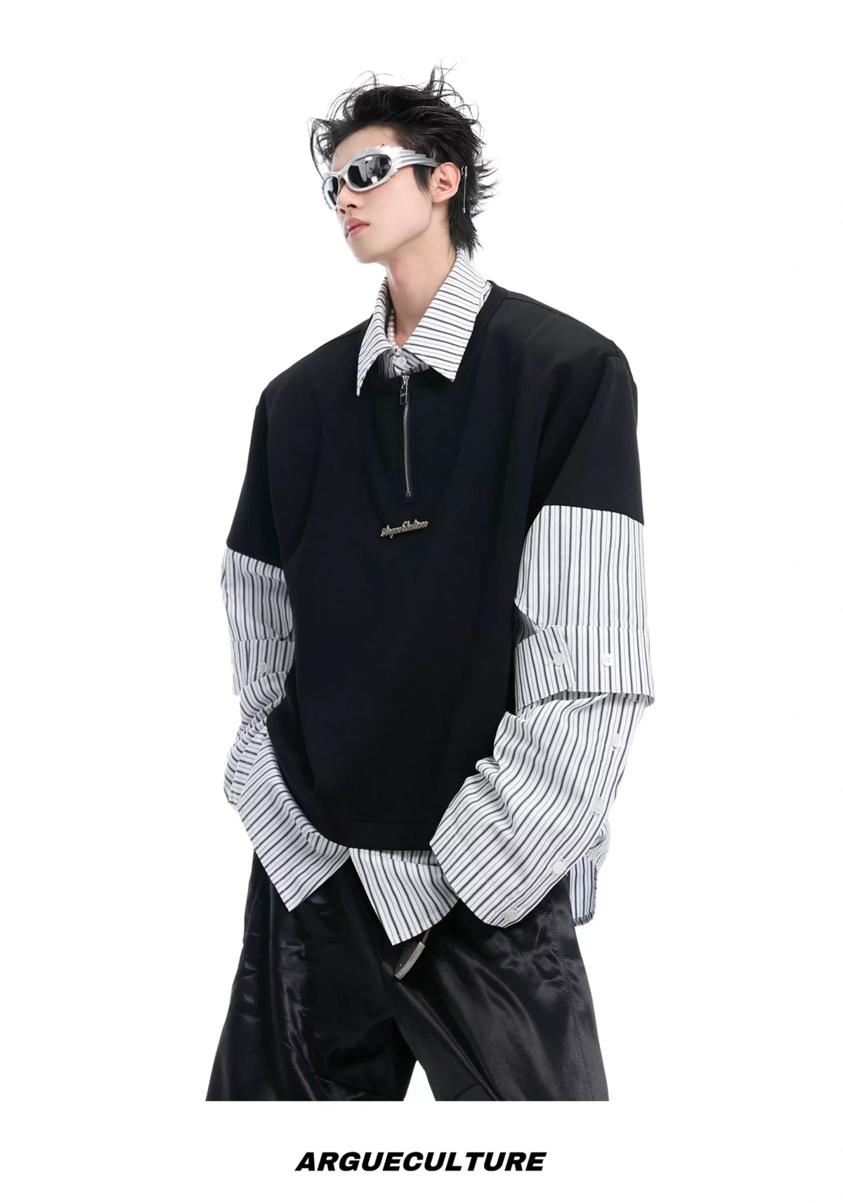 Relaxed Striped Faux-Two-Piece Shirt | Unisex Streetwear - description image 7