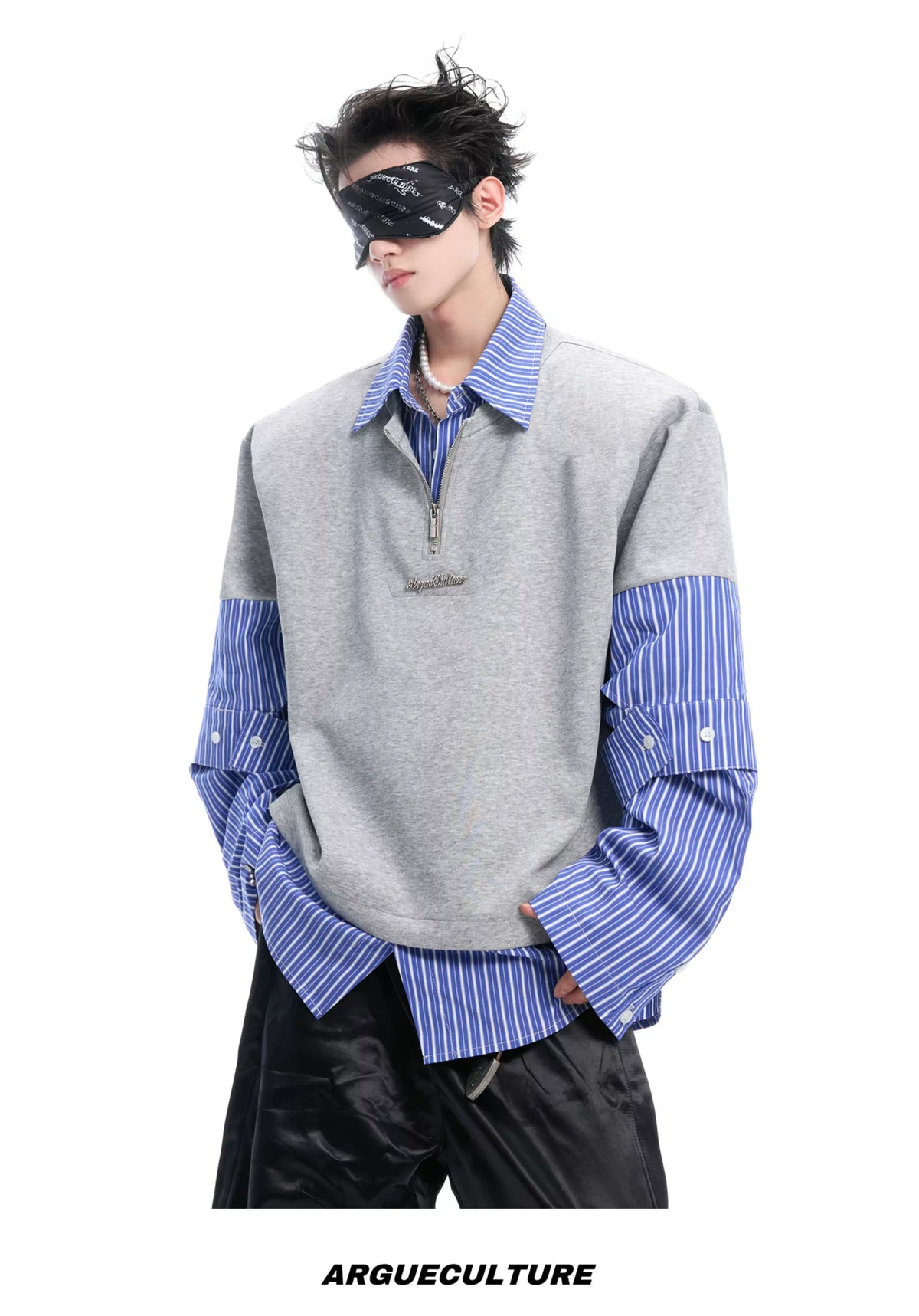 Relaxed Striped Faux-Two-Piece Shirt | Unisex Streetwear - description image 9