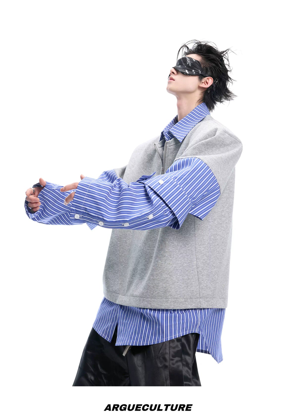 Relaxed Striped Faux-Two-Piece Shirt | Unisex Streetwear - description image 10