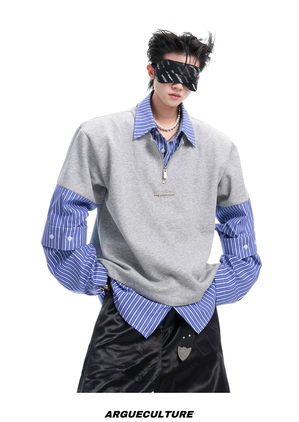 Relaxed Striped Faux-Two-Piece Shirt | Unisex Streetwear - description image 11