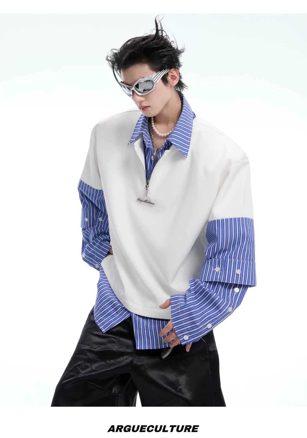 Relaxed Striped Faux-Two-Piece Shirt | Unisex Streetwear - description image 13