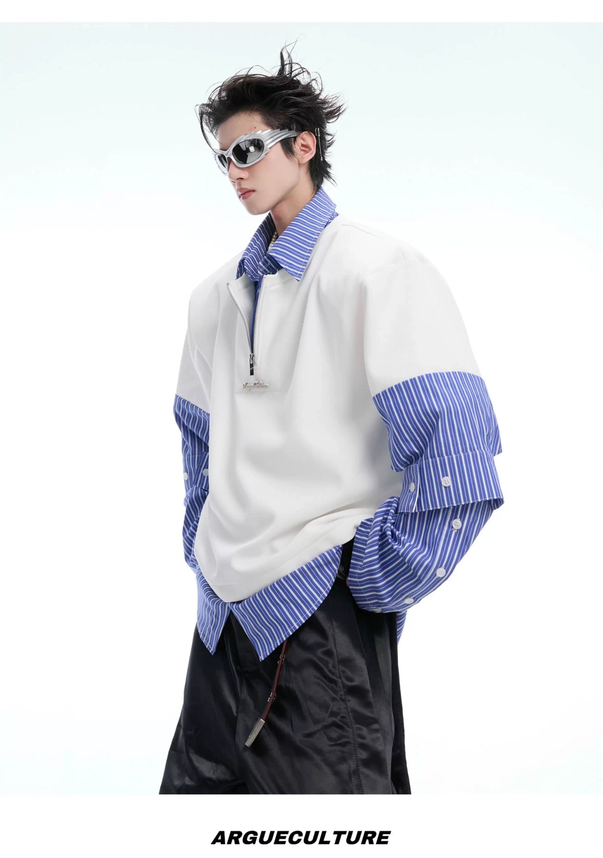 Relaxed Striped Faux-Two-Piece Shirt | Unisex Streetwear - description image 14