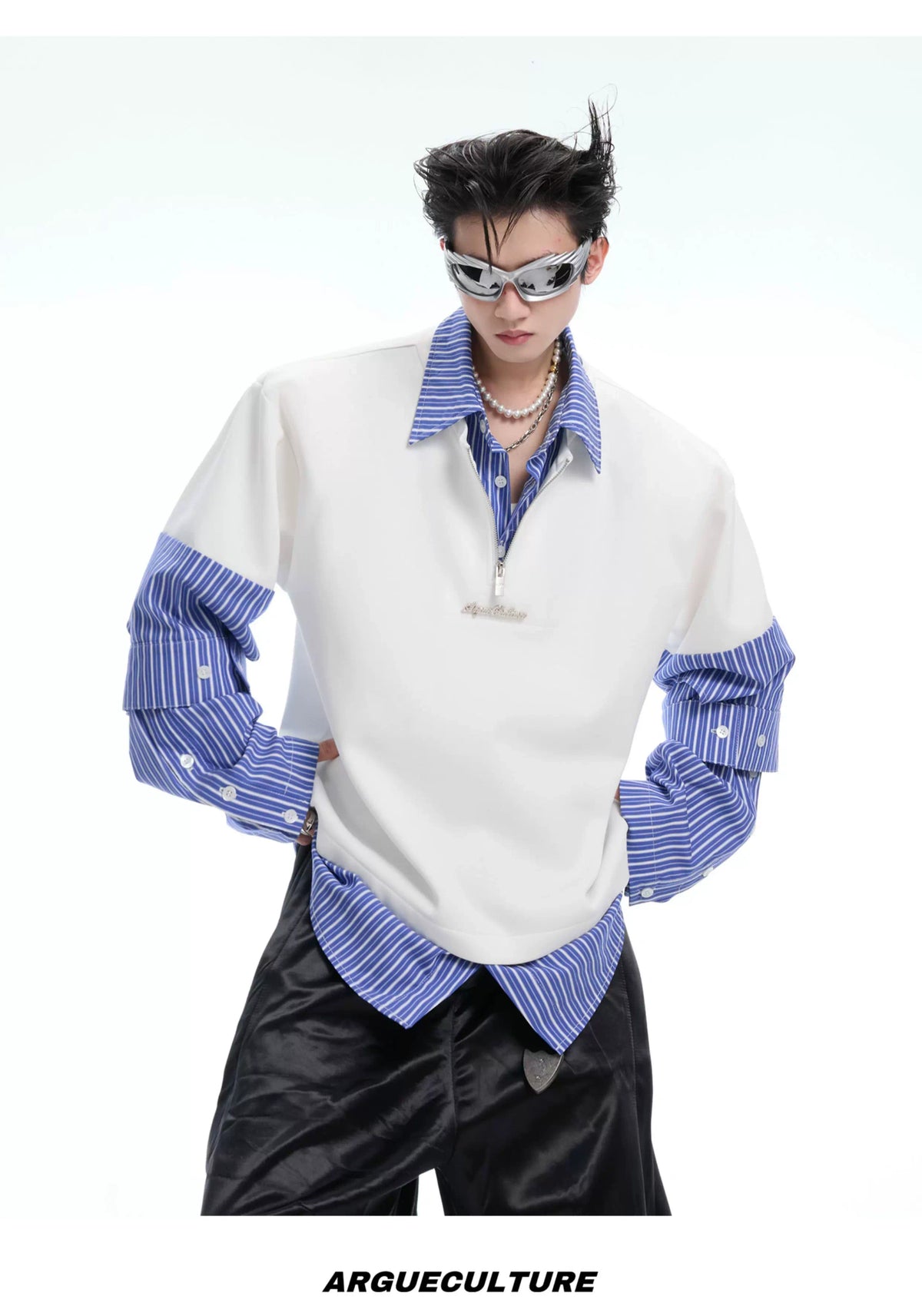 Relaxed Striped Faux-Two-Piece Shirt | Unisex Streetwear - description image 15