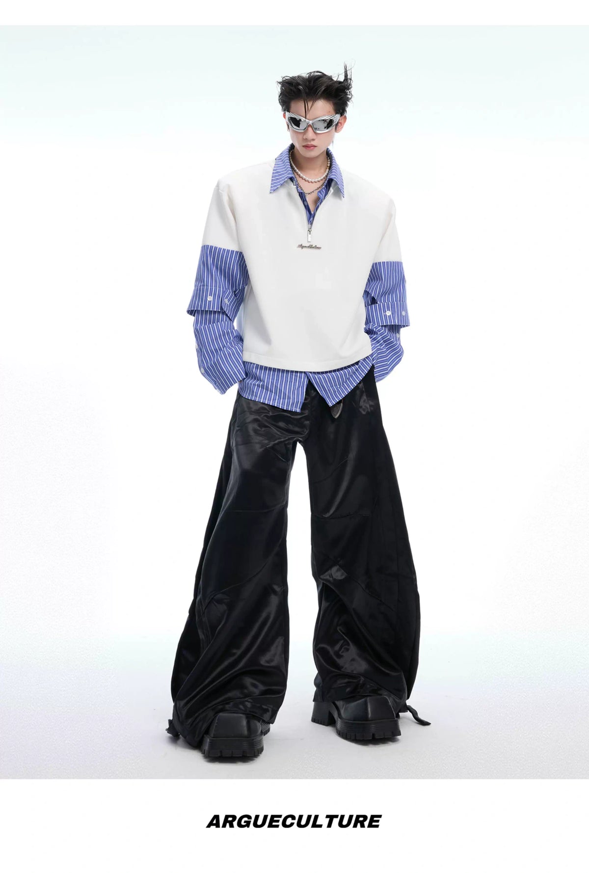 Relaxed Striped Faux-Two-Piece Shirt | Unisex Streetwear - description image 16