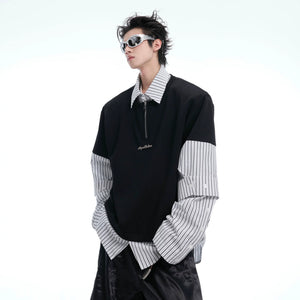 Relaxed Striped Faux-Two-Piece Shirt | Unisex Streetwear - main image 1