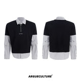 Relaxed Striped Faux-Two-Piece Shirt | Unisex Streetwear - Black