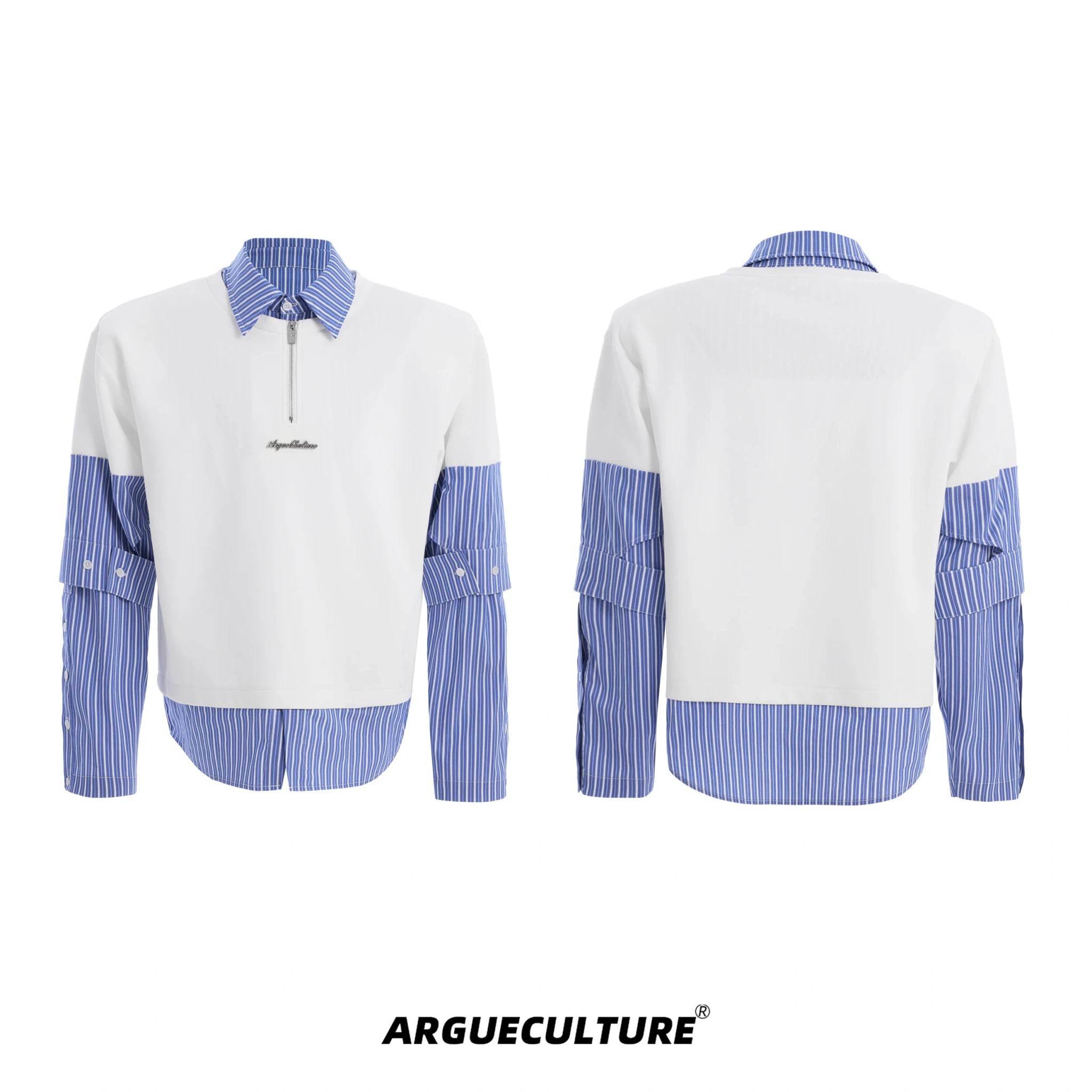 Relaxed Striped Faux-Two-Piece Shirt | Unisex Streetwear - White