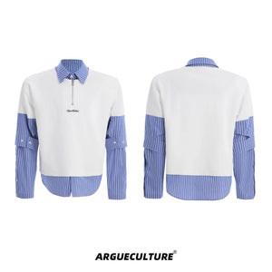 Relaxed Striped Faux-Two-Piece Shirt | Unisex Streetwear - White