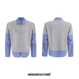 Relaxed Striped Faux-Two-Piece Shirt | Unisex Streetwear - Gray