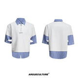 Relaxed Striped Faux-Two-Piece Shirt | Unisex Streetwear - White Short Sleeve