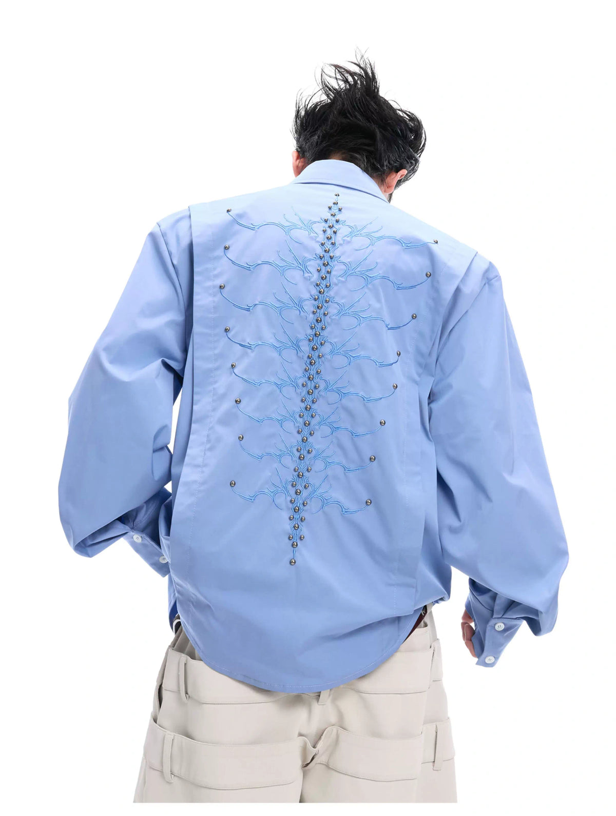 Embroidered Bone Motif Shirt | Relaxed Cotton Button-Up - description image 3