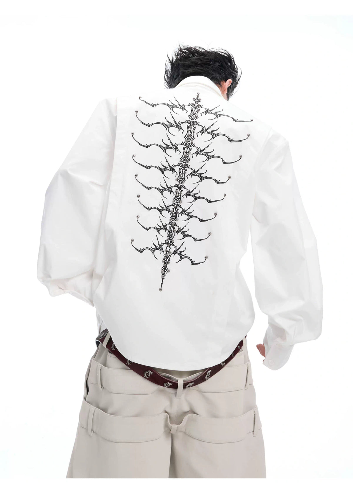 Embroidered Bone Motif Shirt | Relaxed Cotton Button-Up - description image 5