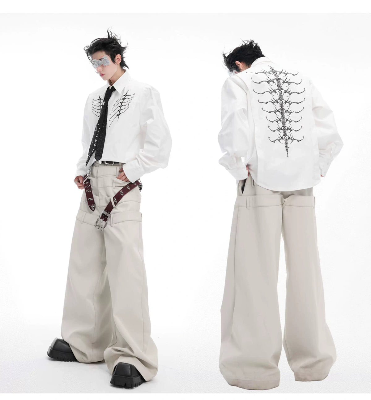 Embroidered Bone Motif Shirt | Relaxed Cotton Button-Up - description image 6