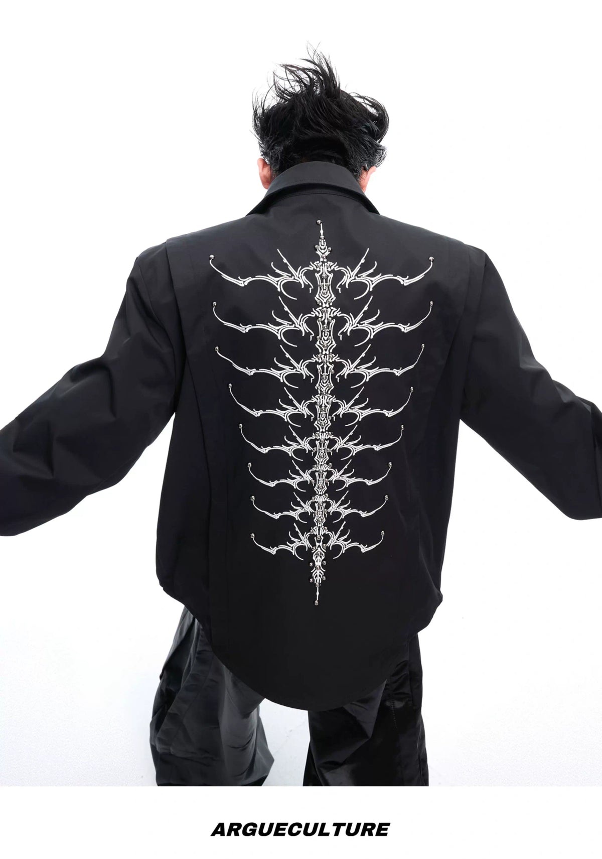 Embroidered Bone Motif Shirt | Relaxed Cotton Button-Up - description image 7