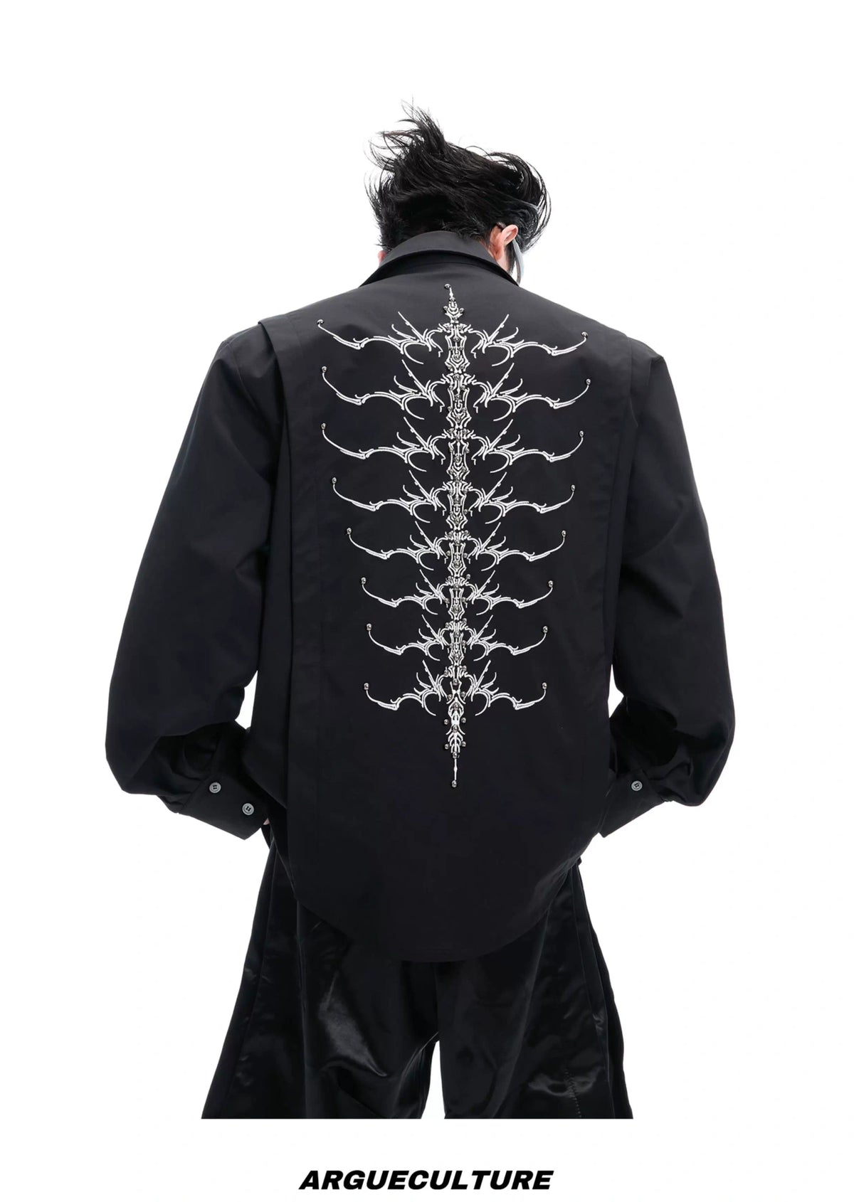 Embroidered Bone Motif Shirt | Relaxed Cotton Button-Up - description image 11