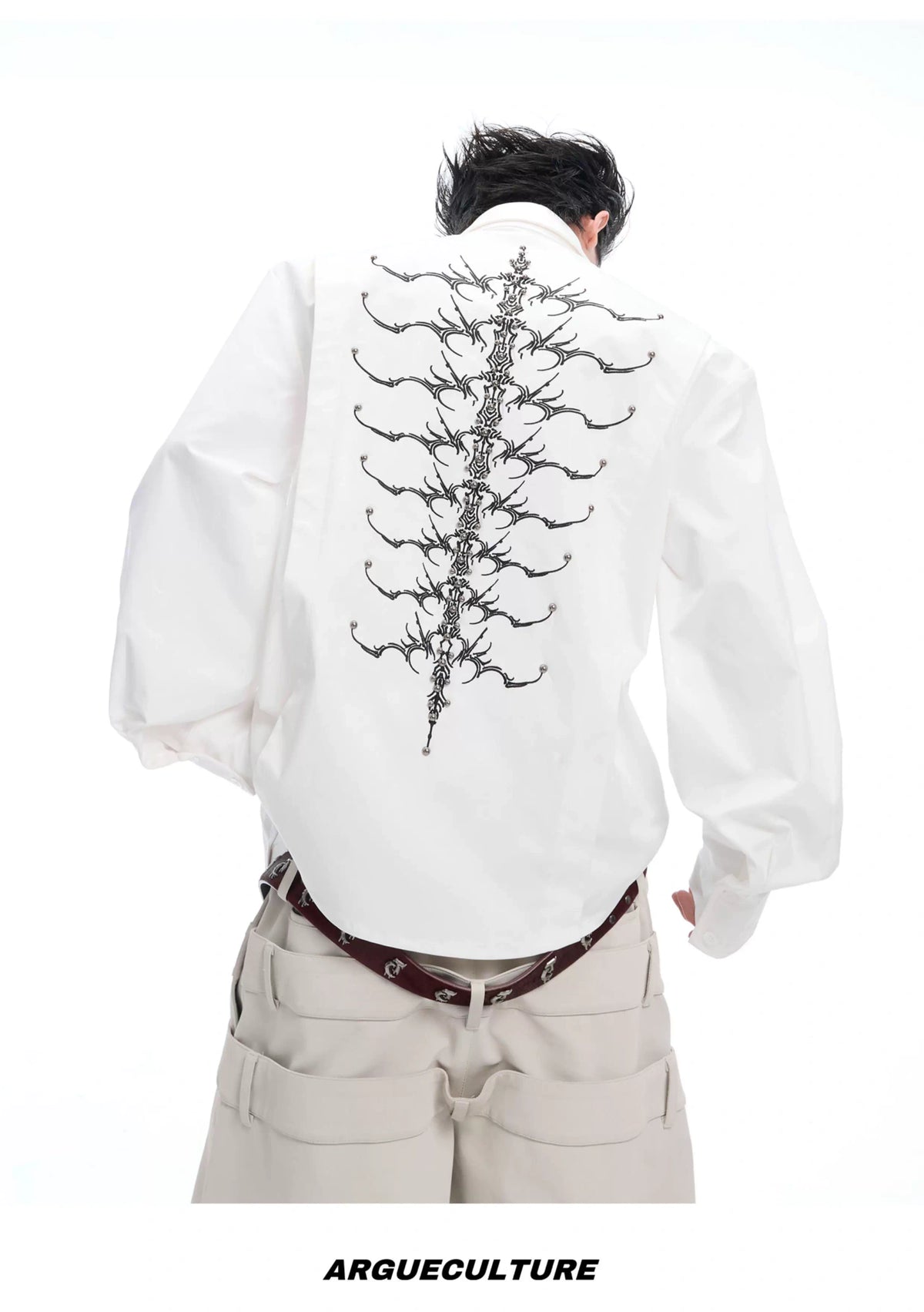 Embroidered Bone Motif Shirt | Relaxed Cotton Button-Up - description image 18
