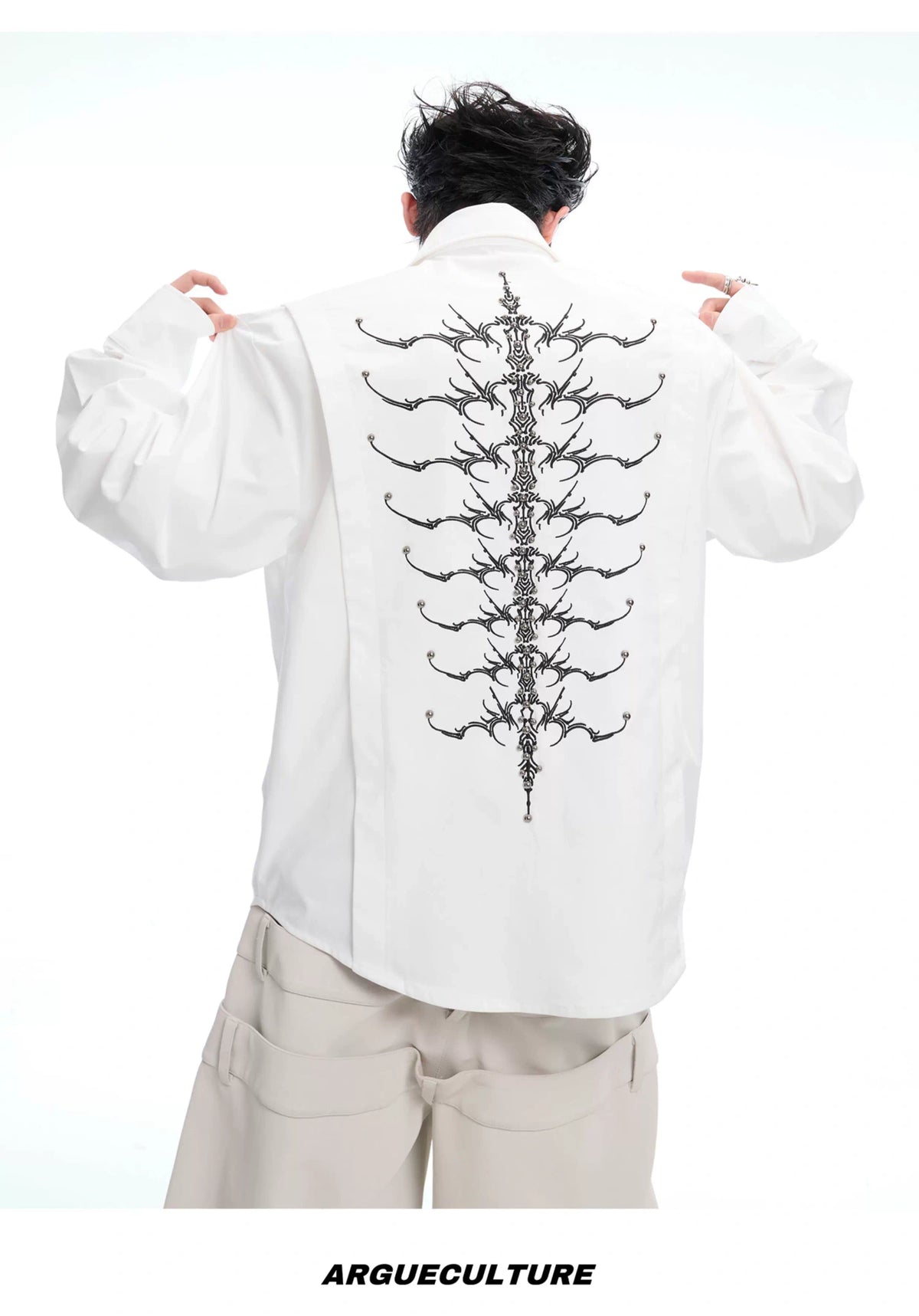 Embroidered Bone Motif Shirt | Relaxed Cotton Button-Up - description image 19