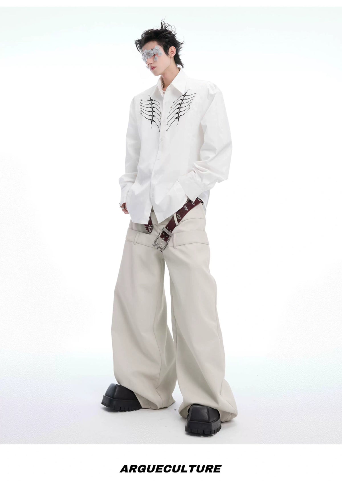 Embroidered Bone Motif Shirt | Relaxed Cotton Button-Up - description image 20