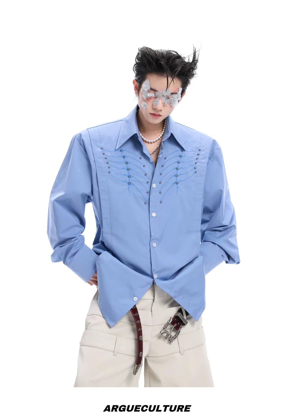 Embroidered Bone Motif Shirt | Relaxed Cotton Button-Up - description image 21