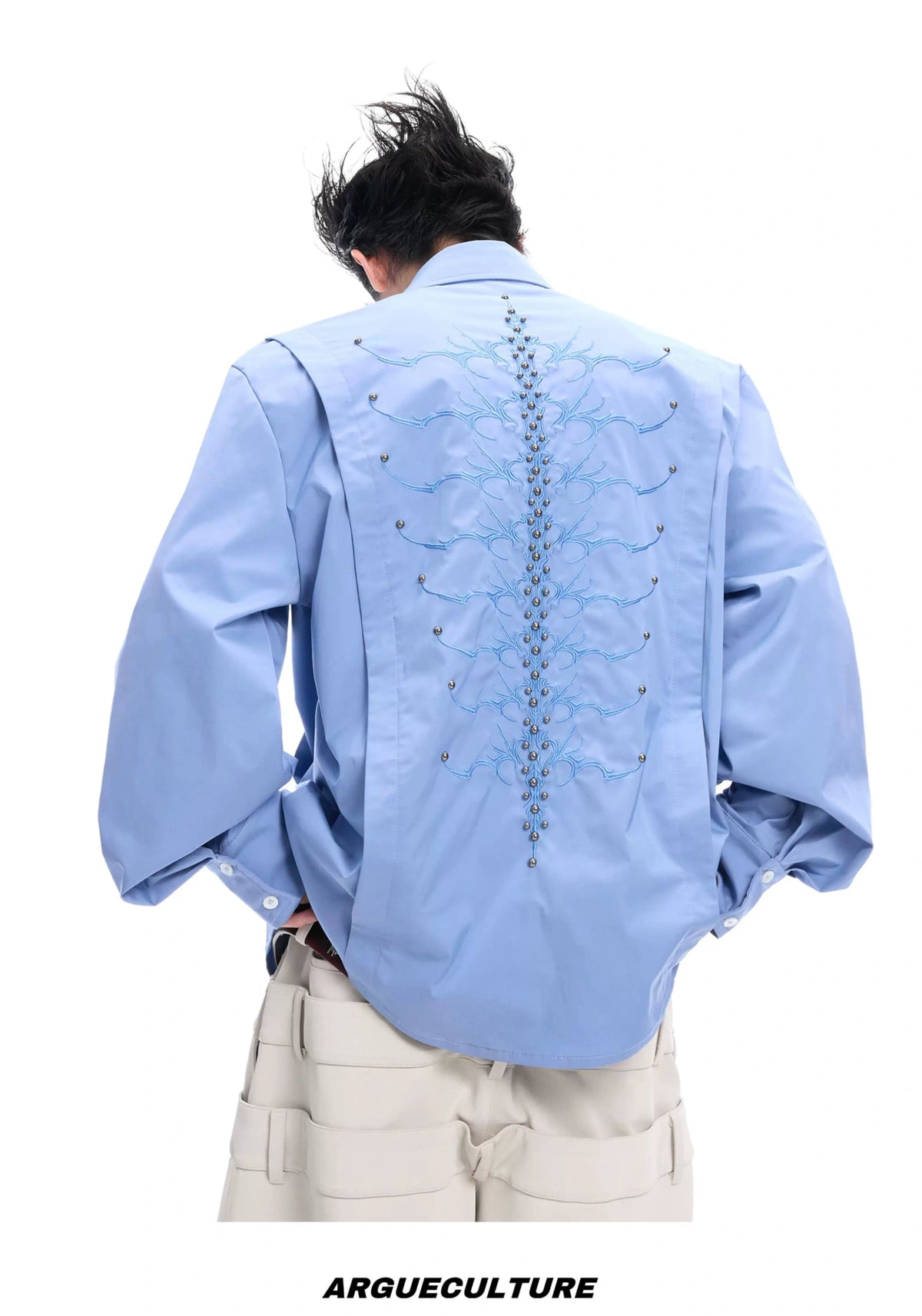 Embroidered Bone Motif Shirt | Relaxed Cotton Button-Up - description image 23