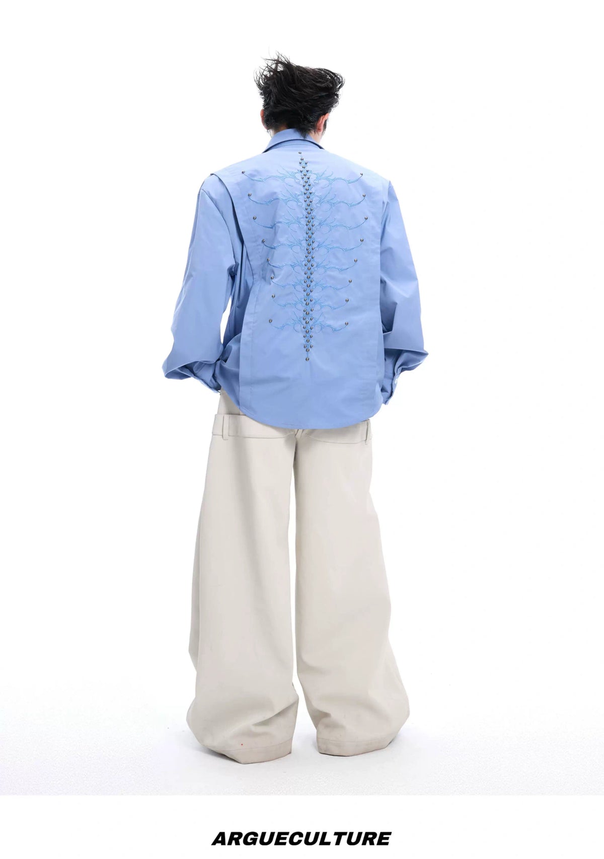 Embroidered Bone Motif Shirt | Relaxed Cotton Button-Up - description image 24