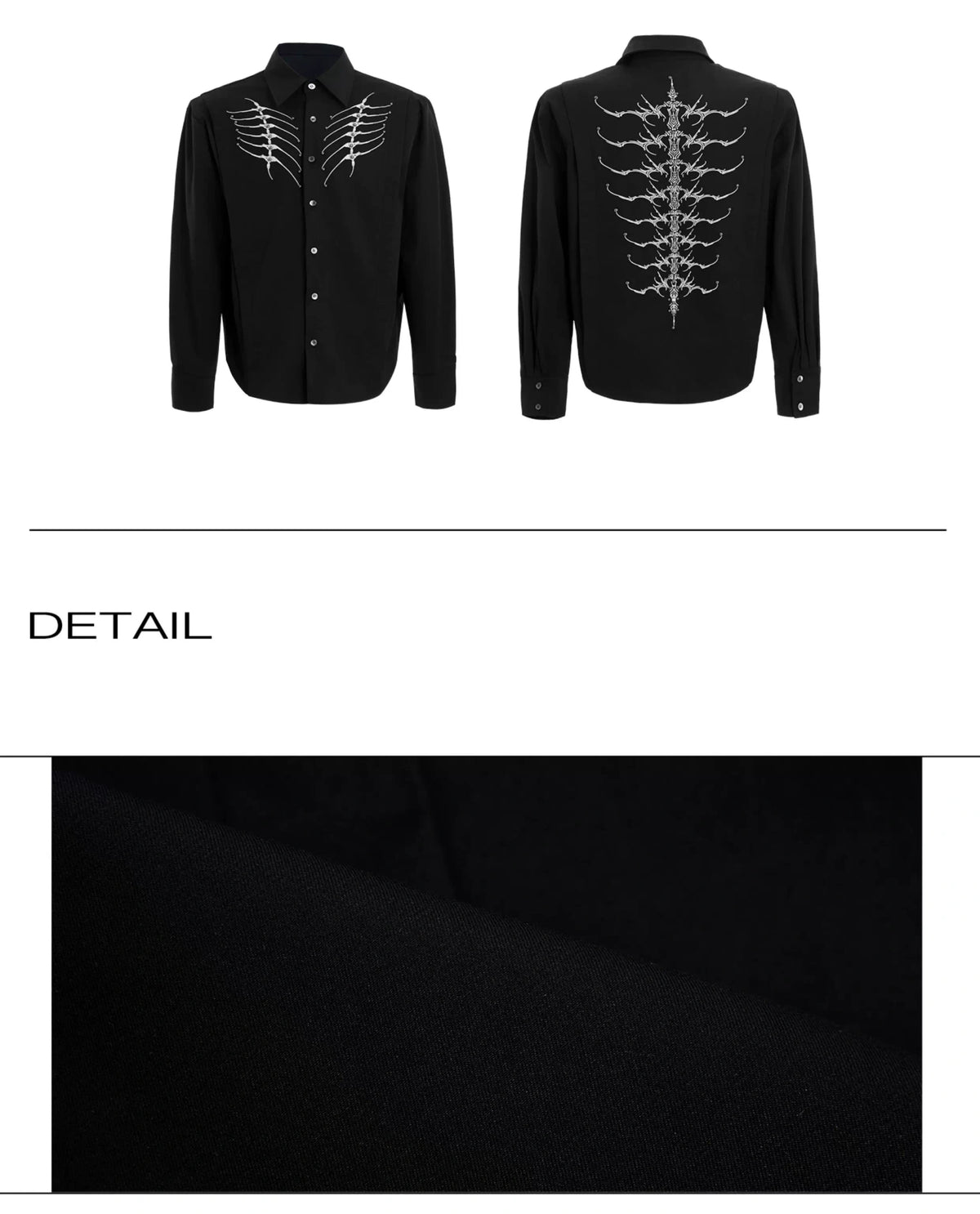 Embroidered Bone Motif Shirt | Relaxed Cotton Button-Up - description image 25