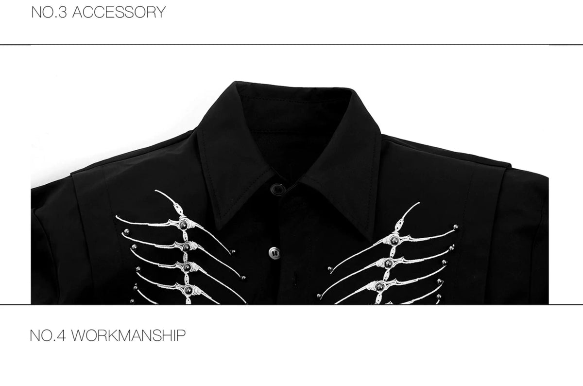 Embroidered Bone Motif Shirt | Relaxed Cotton Button-Up - description image 27