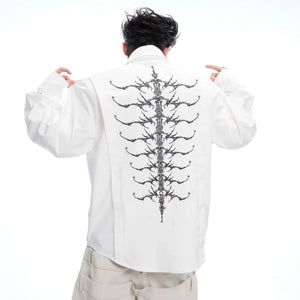 Embroidered Bone Motif Shirt | Relaxed Cotton Button-Up - main image 1