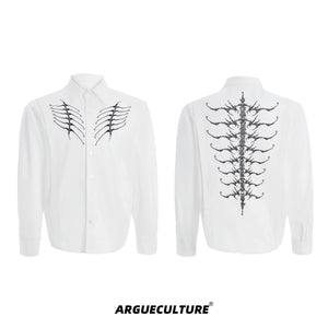 Embroidered Bone Motif Shirt | Relaxed Cotton Button-Up - White