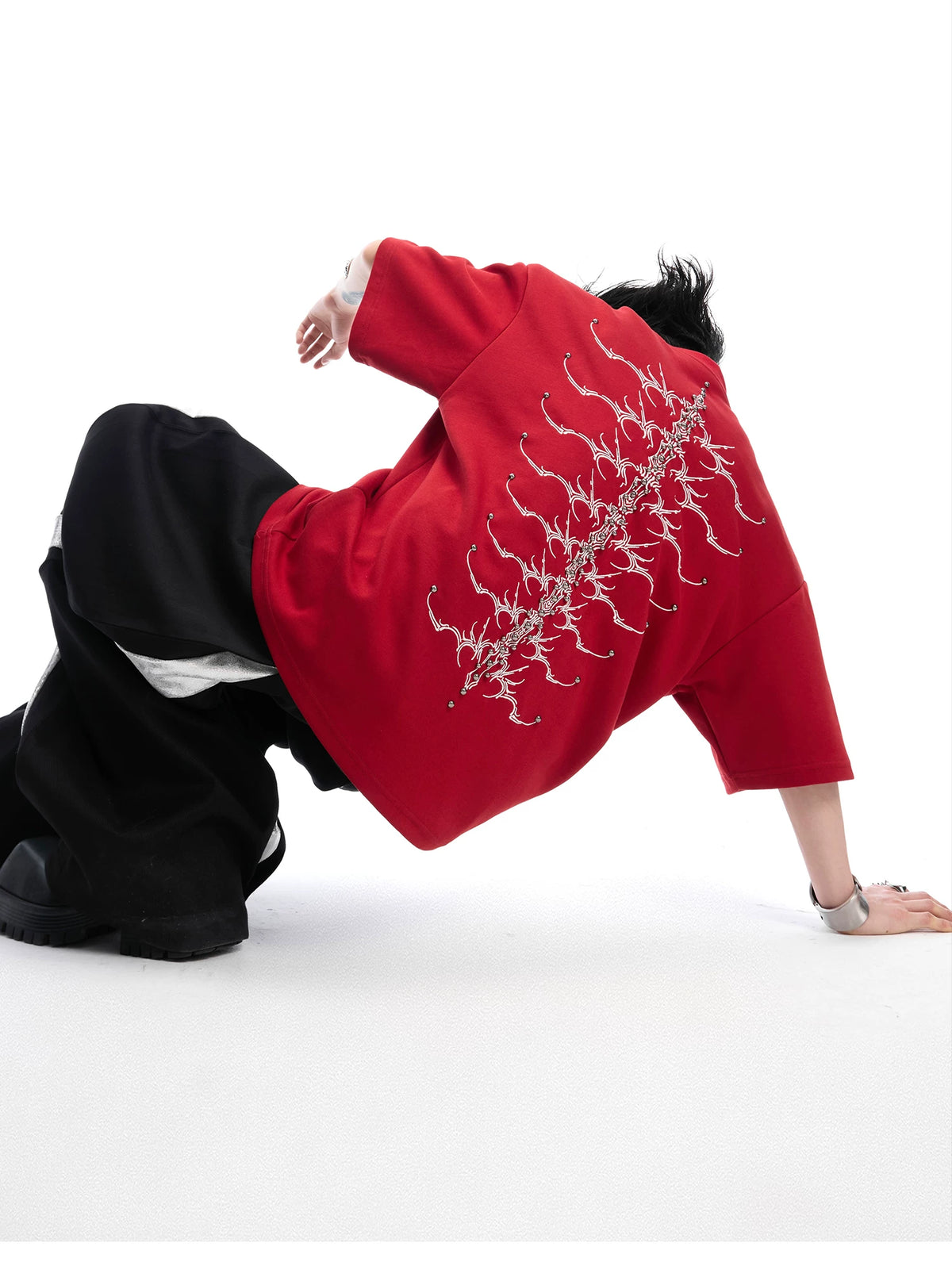 Embroidered Spine Graphic Cotton T-Shirt - description image 3