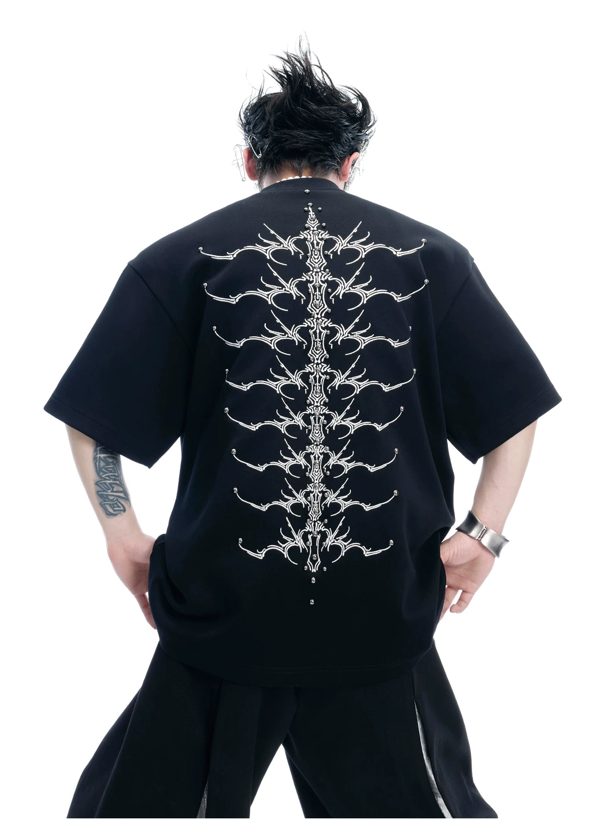 Embroidered Spine Graphic Cotton T-Shirt - description image 5