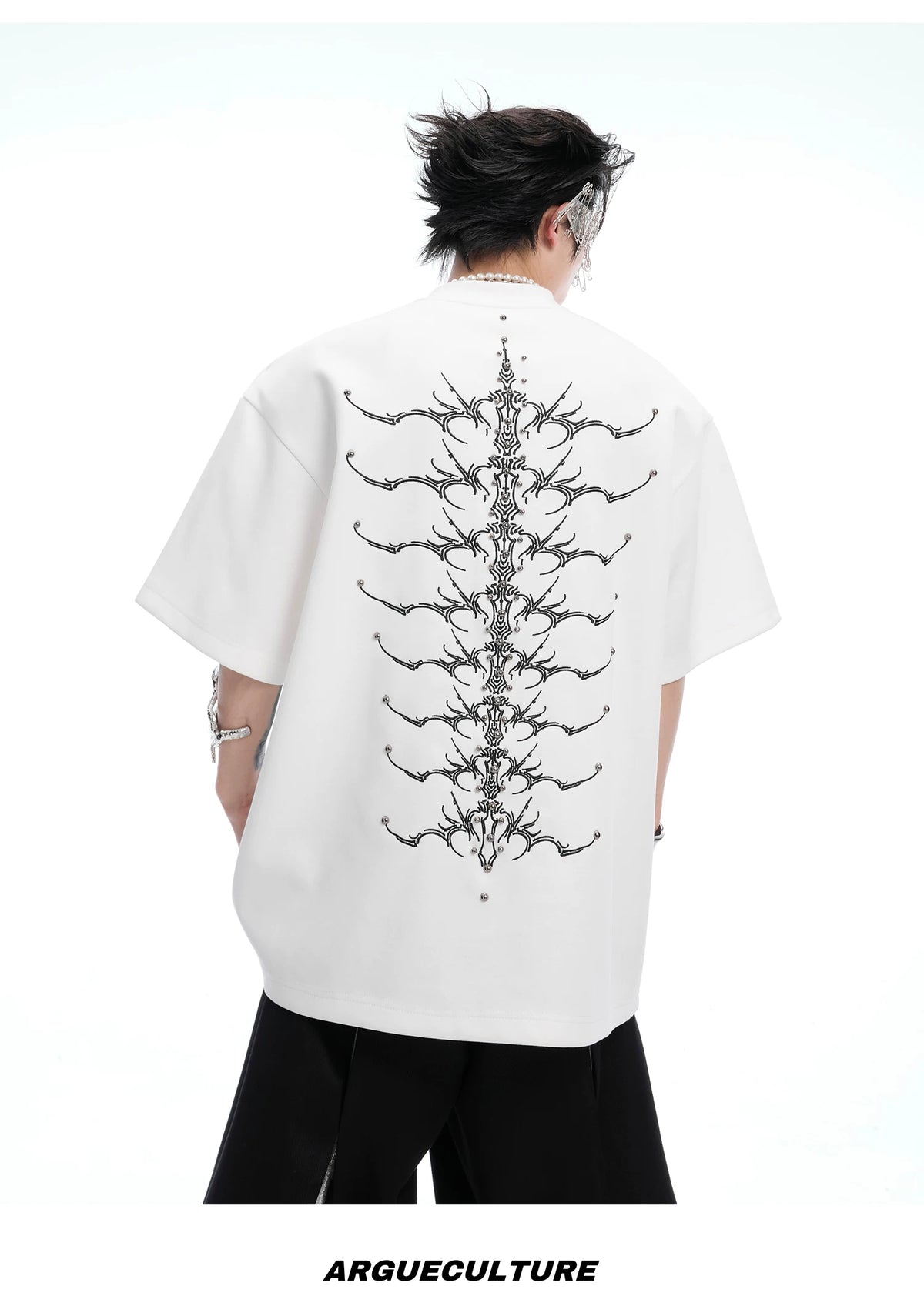 Embroidered Spine Graphic Cotton T-Shirt - description image 7