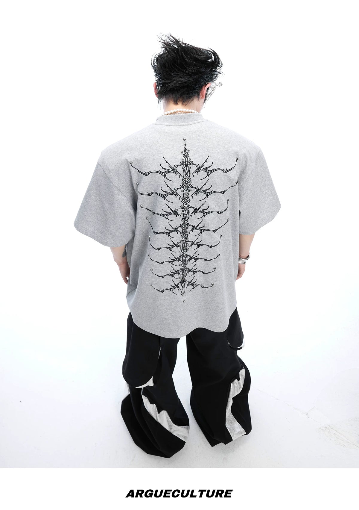 Embroidered Spine Graphic Cotton T-Shirt - description image 8