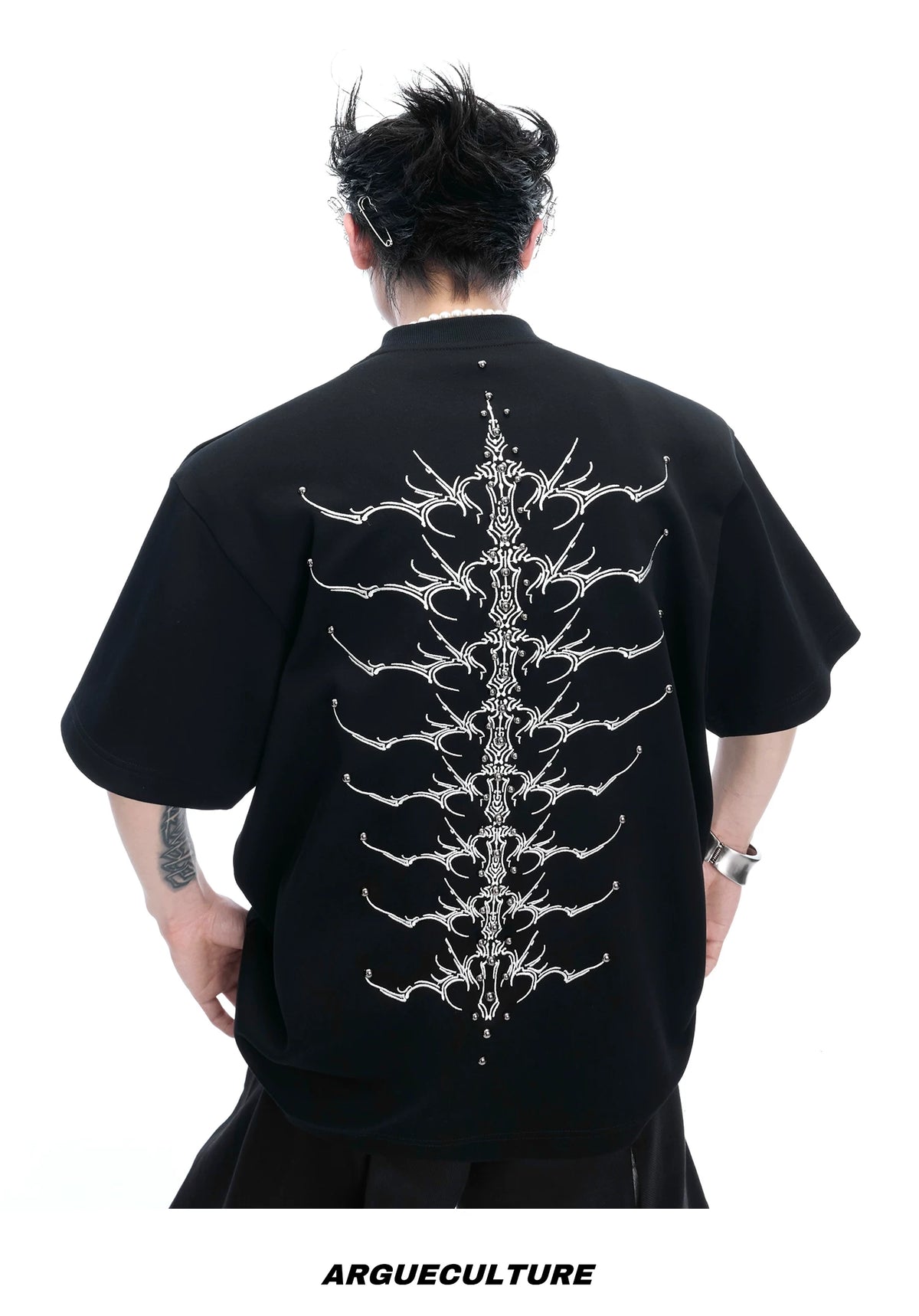 Embroidered Spine Graphic Cotton T-Shirt - description image 9