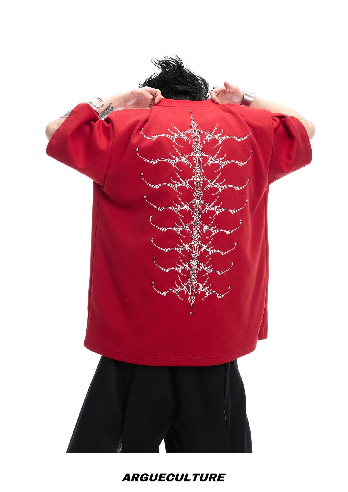 Embroidered Spine Graphic Cotton T-Shirt - description image 10