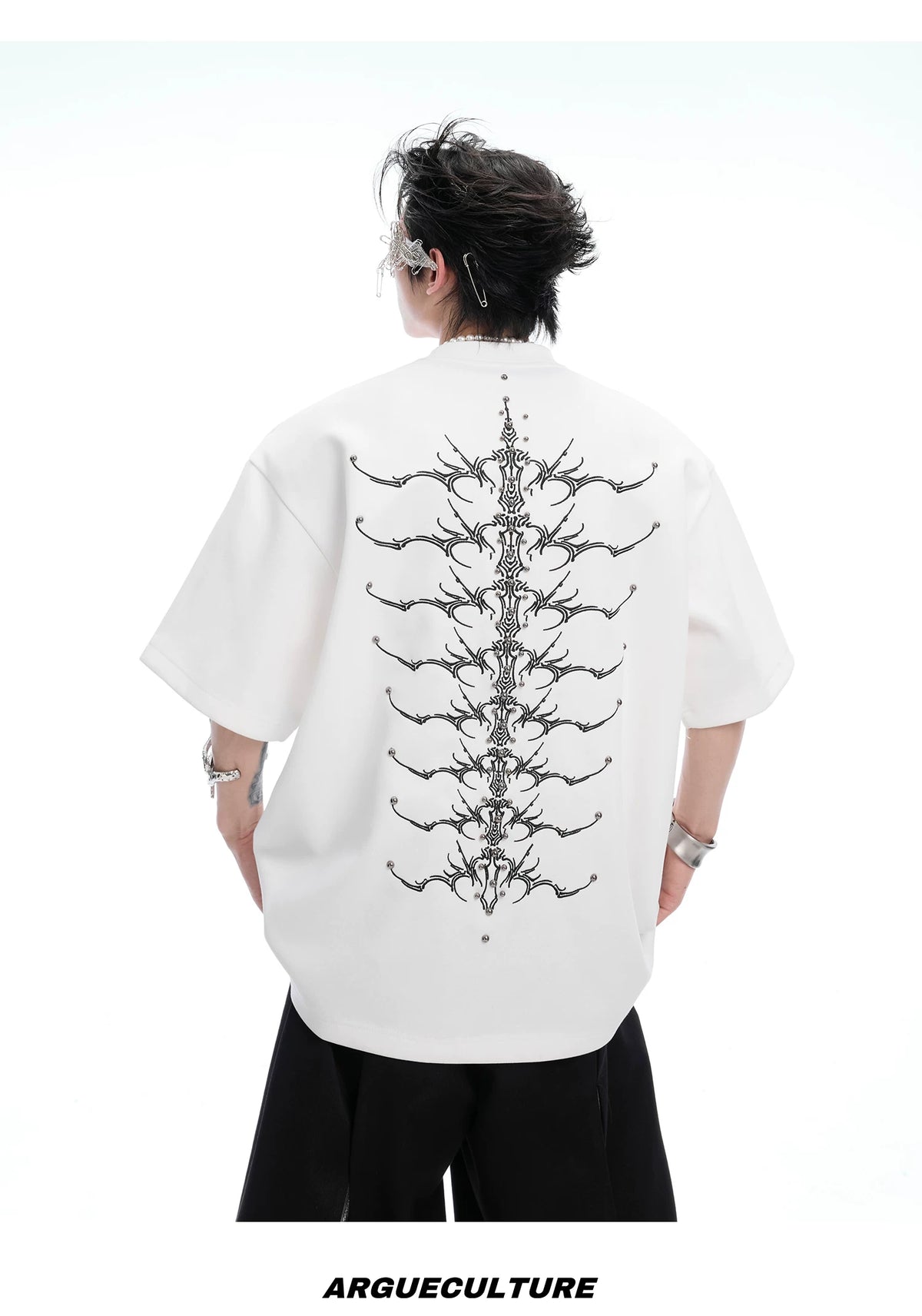 Embroidered Spine Graphic Cotton T-Shirt - description image 12