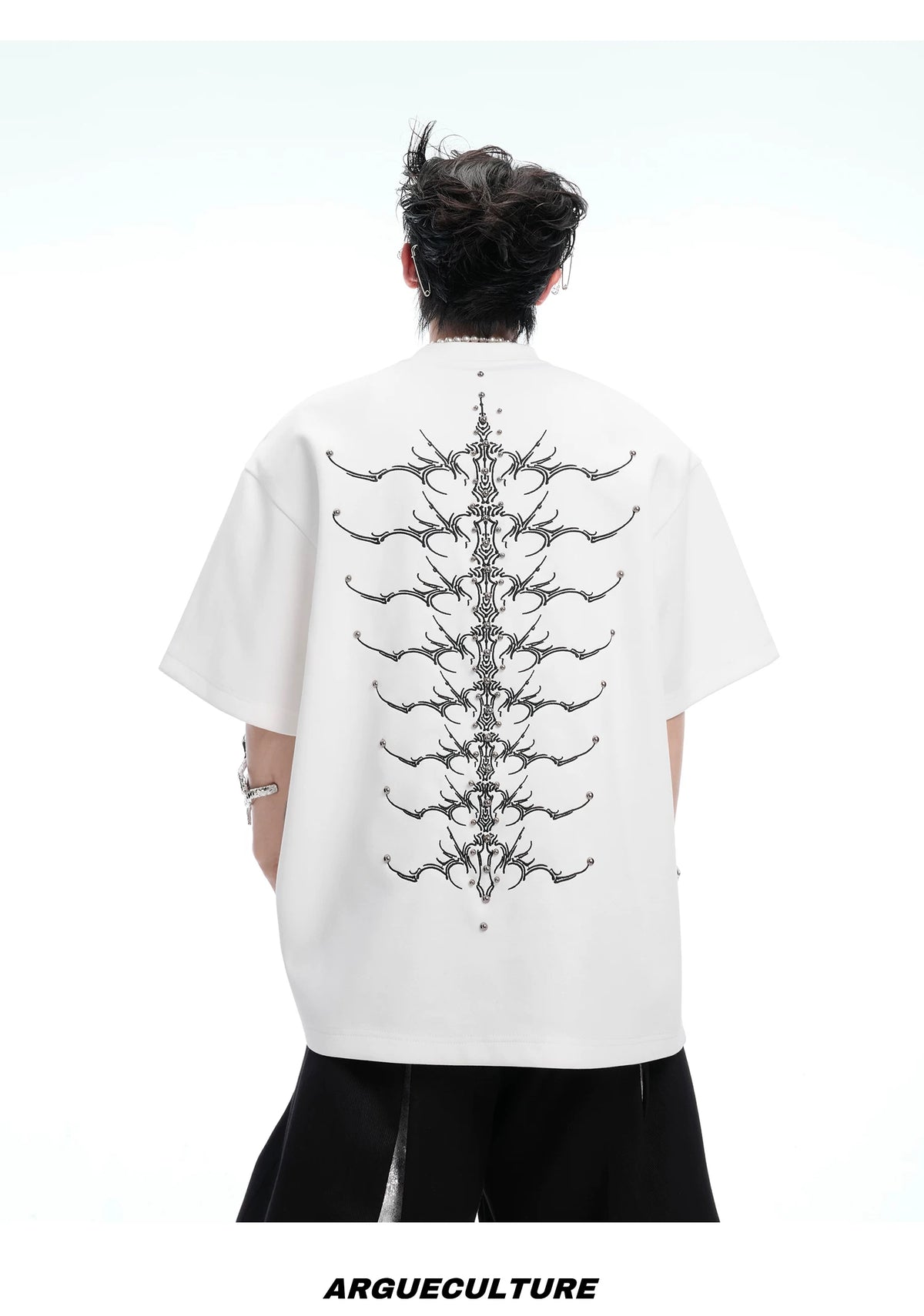 Embroidered Spine Graphic Cotton T-Shirt - description image 13