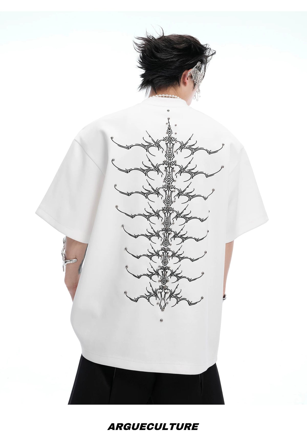 Embroidered Spine Graphic Cotton T-Shirt - description image 15