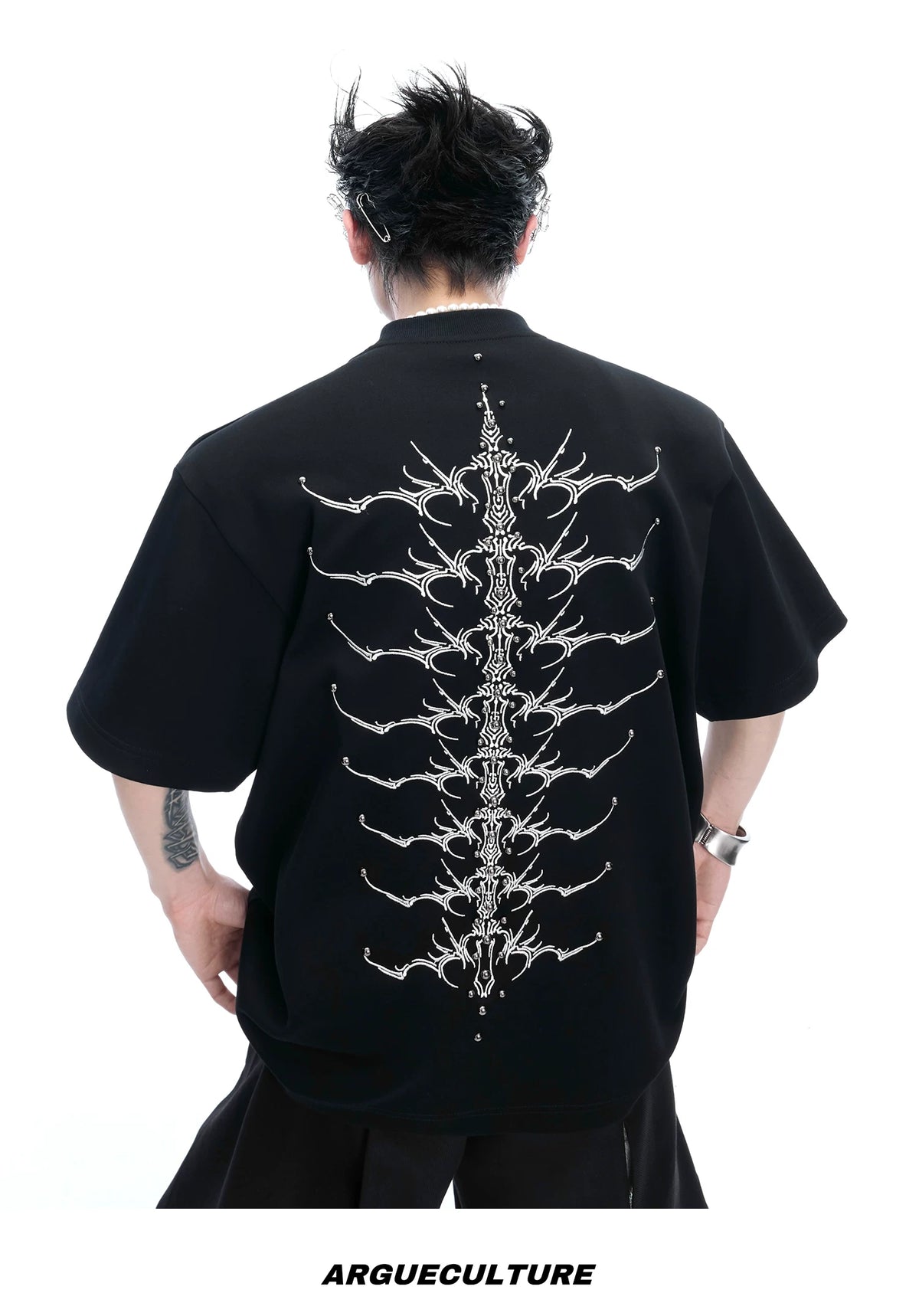 Embroidered Spine Graphic Cotton T-Shirt - description image 22