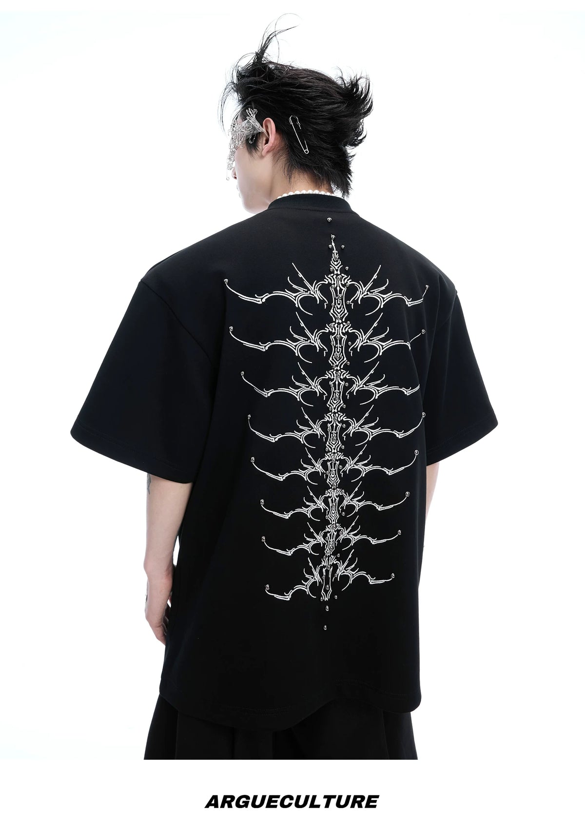 Embroidered Spine Graphic Cotton T-Shirt - description image 23
